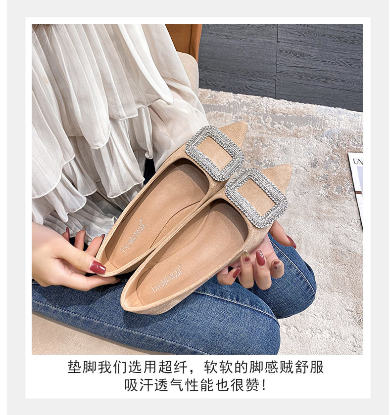 Giày búp bê nữ mũi nhọn đính đá lấp lánh gót thấp 1–3 cm — Màu bạc, Màu mơ, Màu đen chi tiết 12