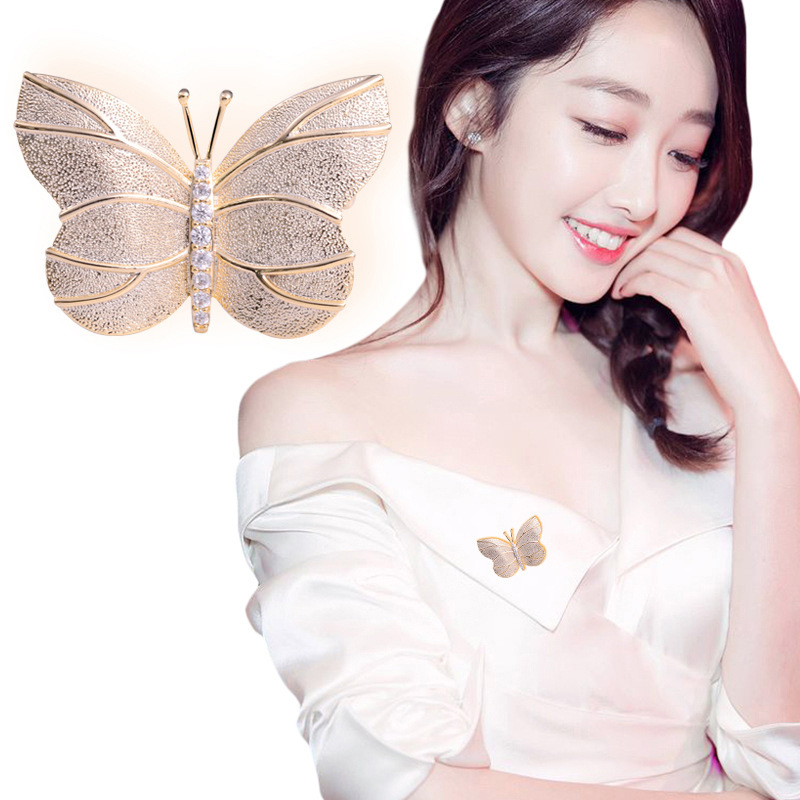 Boshin Cloud Korean-Style High-End Frosted Bow Brooch Zircon Insect Corsage Elegant Suit Accessory Pin