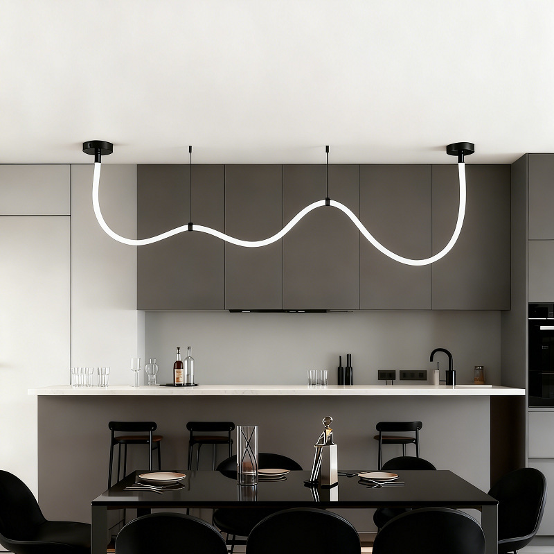 Minimalist Living Room Bar Counter Long Dining Table DIY Silicone Pendant Light Designer Creative Musical Note Art Winding Line Light