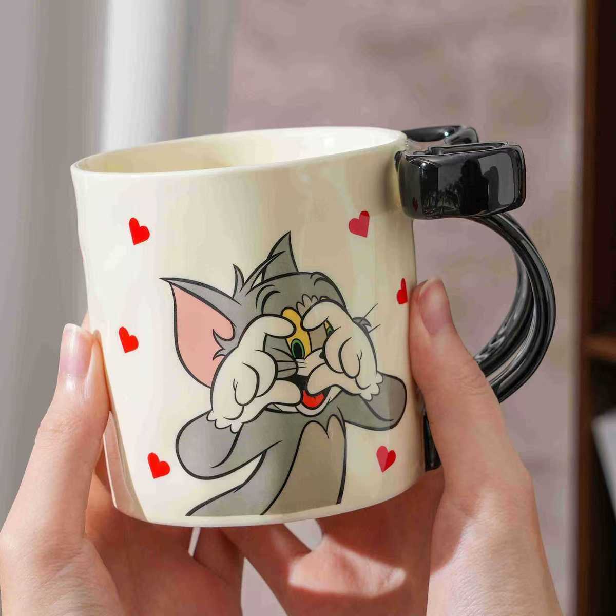 Gato y ratón taza de cerámica regalo de cumpleaños de alto valor para el desayuno taza de leche casera pareja taza de agua regalo de mano