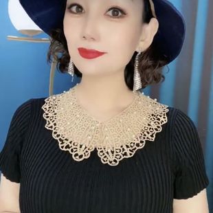 Korean Style Hollow Kapok Summer Sun Protection Shawl Shell Pearl Lace Fake Collar Fashion Decorative Fake Collar Neck Protector