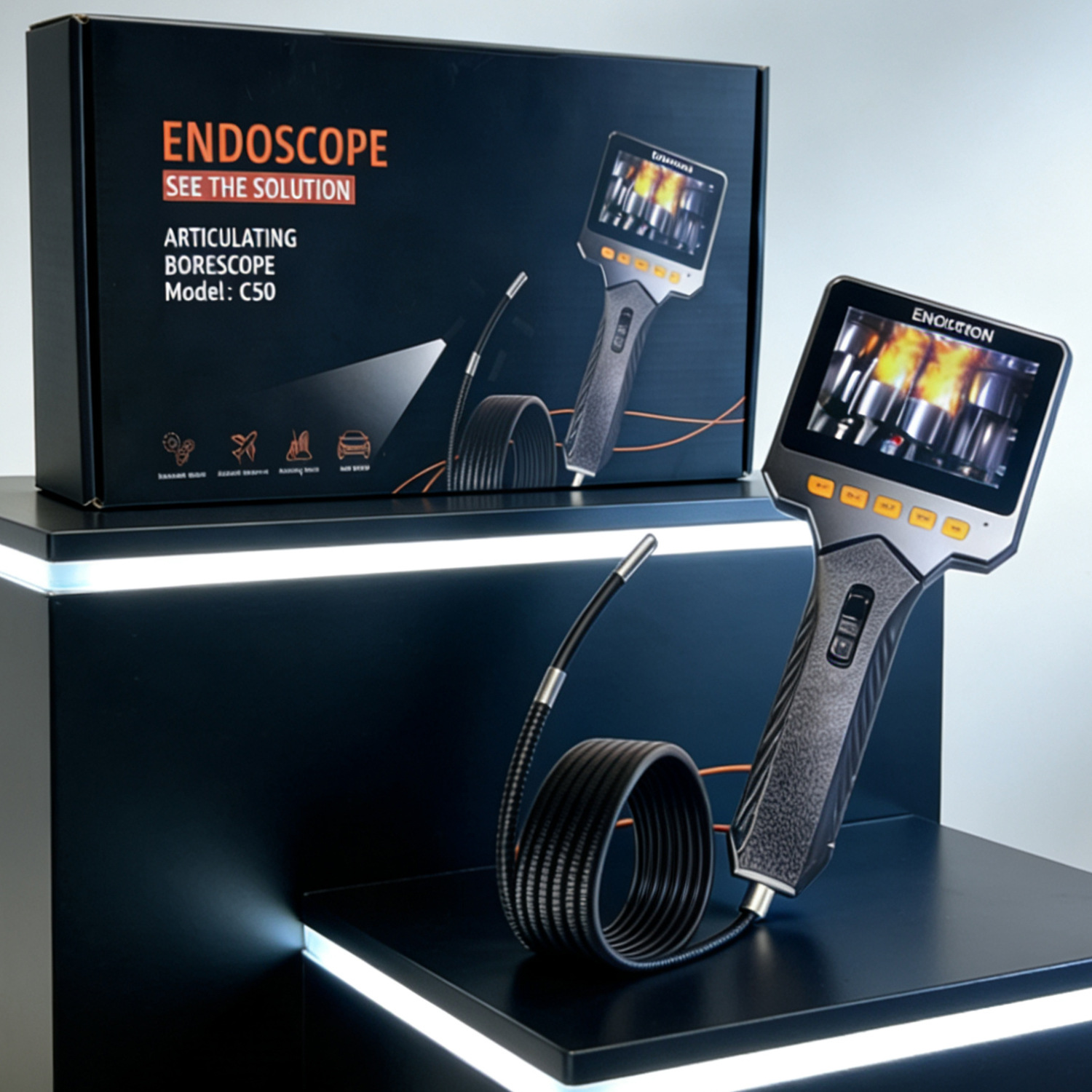 Neues industrielles Endoskop 360° tragbares Lenkwendungs-Endoskop Autoreperaturbohrkohleverschmutzungskamera