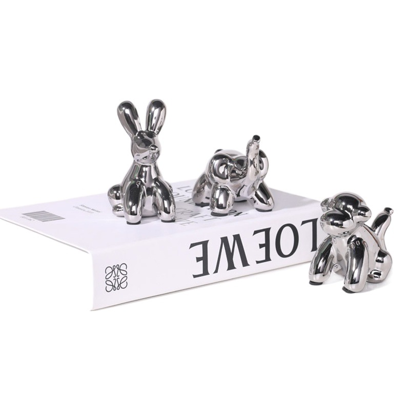 Nórdico personalizado de cerámica de plata globo de lujo perro conejo pequeño animal decoración creativa hogar sala de estar decoración suave