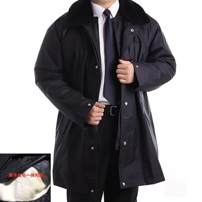 Sheep Plush Security uniform multi-function overcoat black Security staff Be on duty overcoat winter thickening keep warm Windscreen