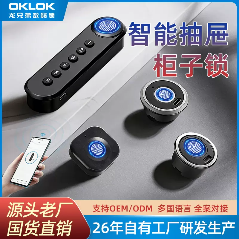 智能抽屉指纹锁文件柜子锁橱柜门锁床头柜鞋柜家具锁办公桌密码锁