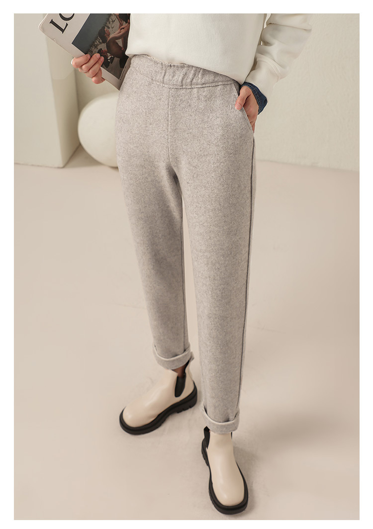 Quần culottes nữ ống rộng cạp cao dáng suông chất len mềm mại — Màu đen chi tiết 13