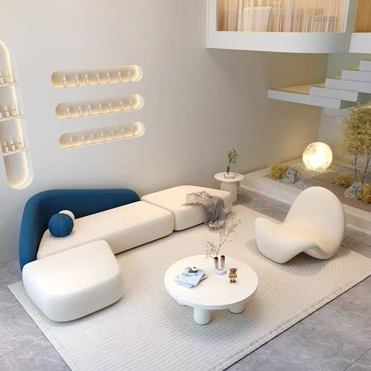 sofá de recepción de lujo ligero de esquina curva de forma especial sala de estar sala de salón de belleza de lujo ligero sala de estar combinación de sofá de recepción