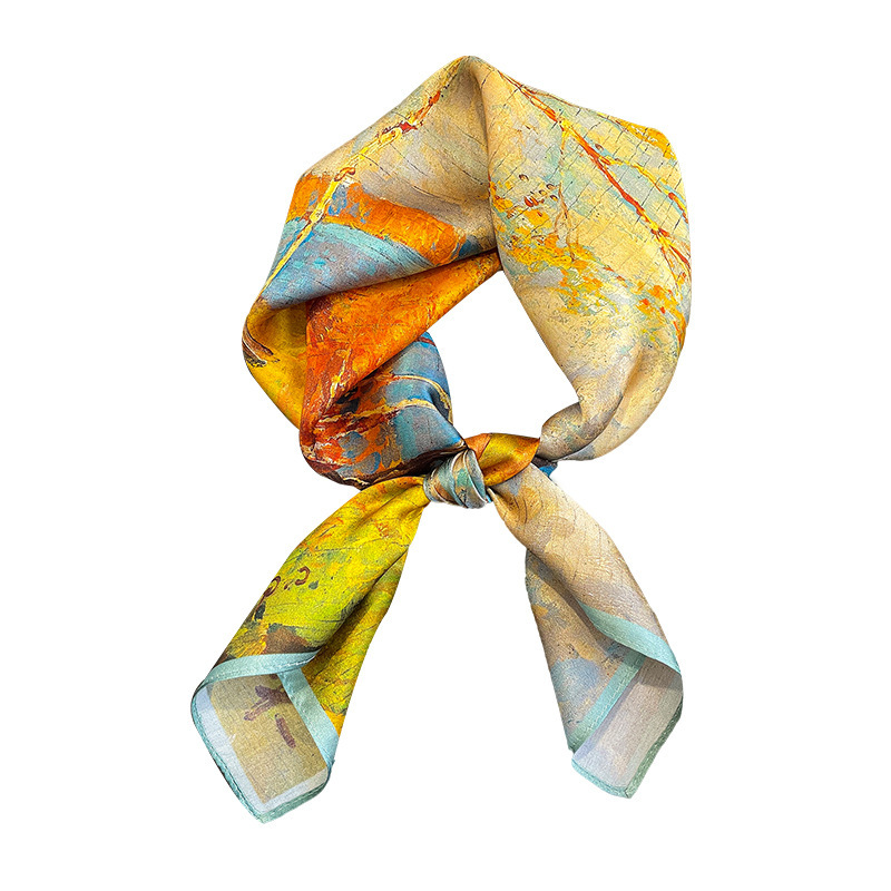 Hangzhou Premium Mulberry Silk Scarf Spring/Summer New Print Decorative 70cm Square Scarf For Women - Thumbnail 5