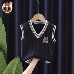 【金勇熊】代發 英倫童針織馬甲秋中大童棉套頭毛衣背心V領學院風