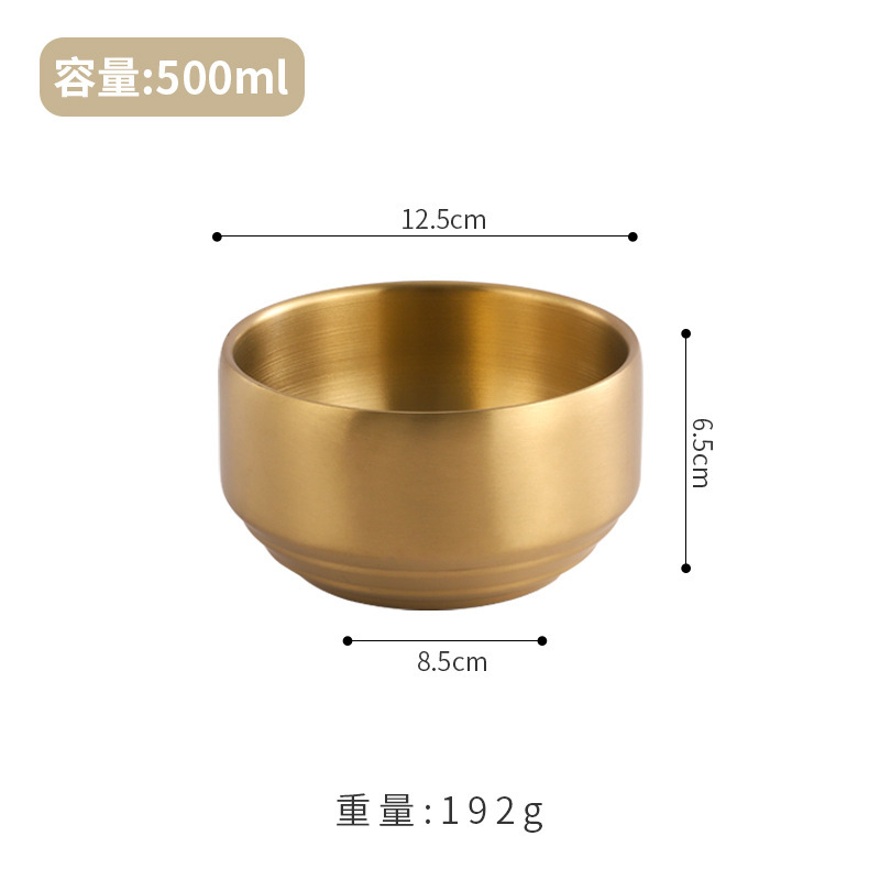 韩式不锈钢带盖米饭碗汤碗304加厚小碗防烫金色双层隔热泡菜碗|undefined