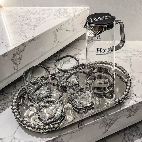 ins light luxury high-end glass water cup home living room entertaining drinking water cup heat-resistant cup water set