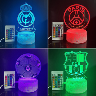 Cross border football club logo timing remote control creative 3d night light led visual atmosphere table lamp gift lamp