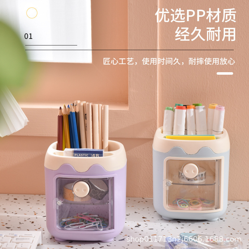 Portalápices cerditos Portalápices de escritorio para estudiantes, almacenamiento de niños, niños y niñas, lindos escritorios creativos, lápices, barriles, adornos
