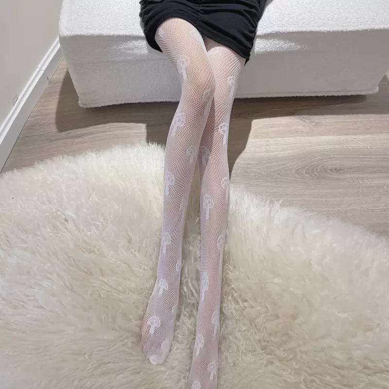 lolita镂空蕾丝网袜打底连裤袜日系洛丽塔复古蘑菇网袜黑丝袜子女