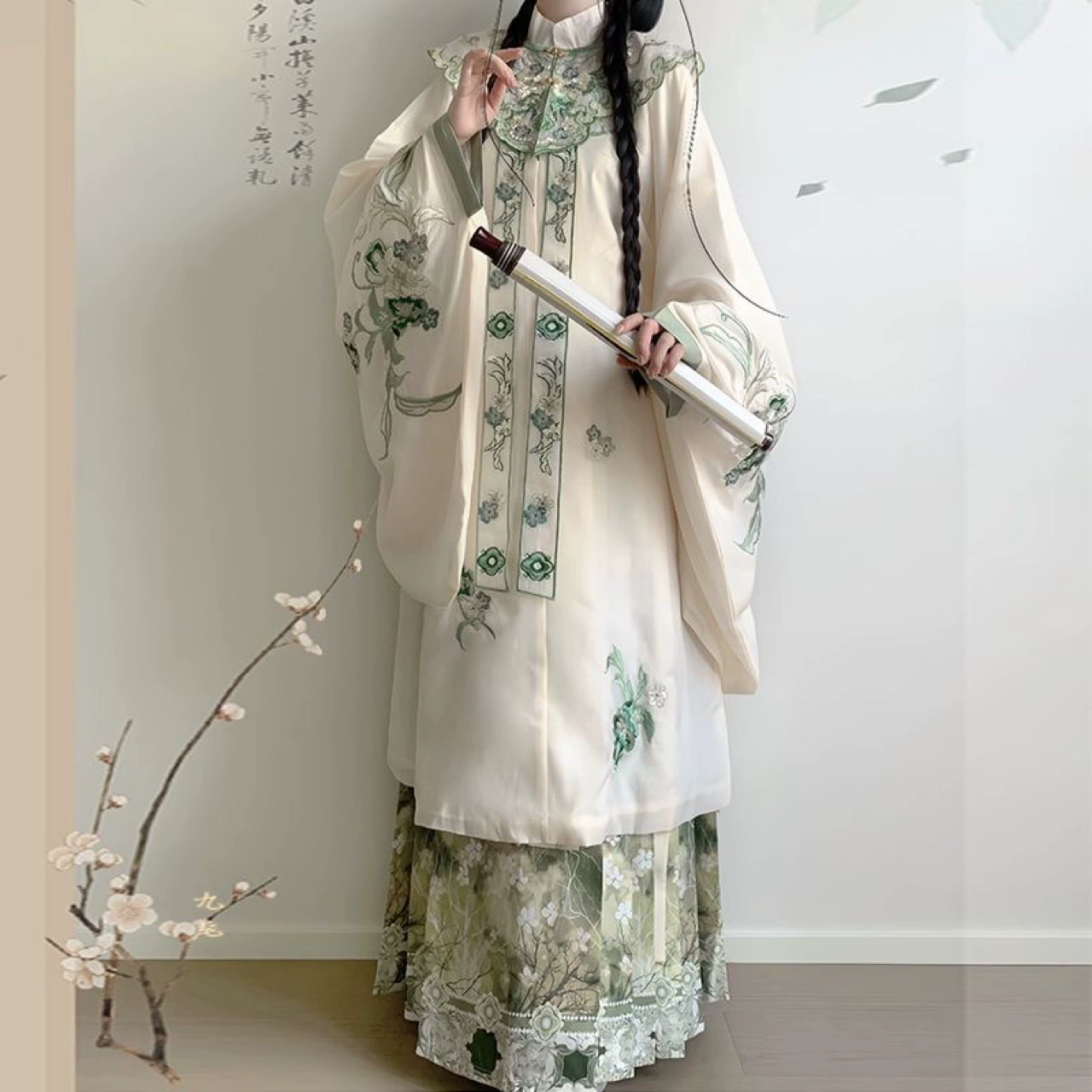 Новый взрослый Мингхаи заколка цветочная вышивка облако плеч Hanfu наклонHanfu стоячий воротник длинное платье лошадиного лица юбка древний костюм супер фея свежий набор
