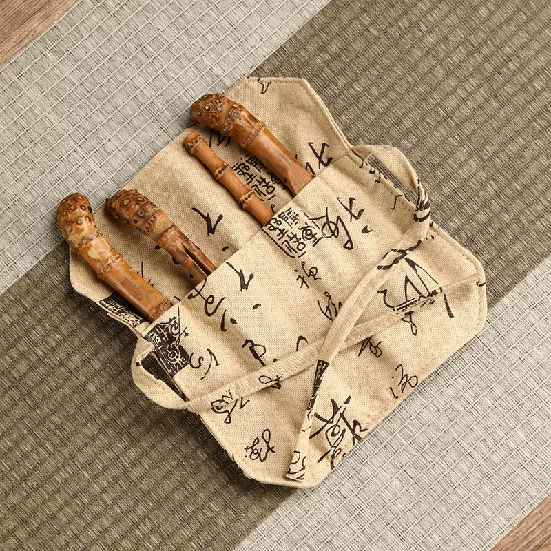 Carved tea set with accessories, 4 piece set