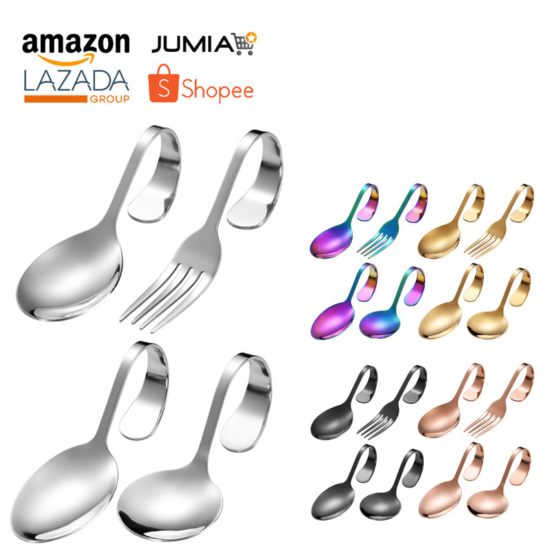 Source manufacturers stainless steel bent handle spoon self-service seafood sushi vertical creative bent handle shaped color split dish spoon fork Source manufacturers stainless steel bent handle spoon self-service seafood sushi vertical creative bent handle shaped color split dish spoon fork