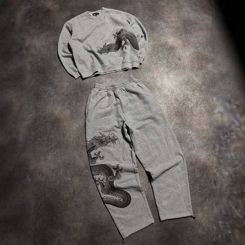 Cross-Border New Y2K Dark Gothic Dragon Print Loose Men's and Women's Sweatpants Sweatshirt Sweatpants Loose Pullover