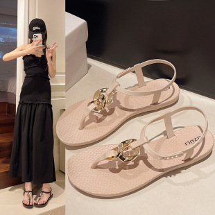 Summer New Open Toe Flat Sandals Beach Women's Lightweight Non-slip Design All-match High-end Roman Sandals for Outer Wear