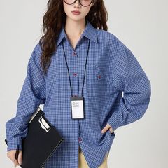 美式复古格子宽松百搭显瘦衬衫女2025新款长袖上衣厂家直供代发