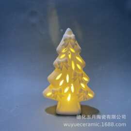 圣诞树现代家居白色陶瓷圣诞树LED装饰出口节日礼品中温陶瓷摆件