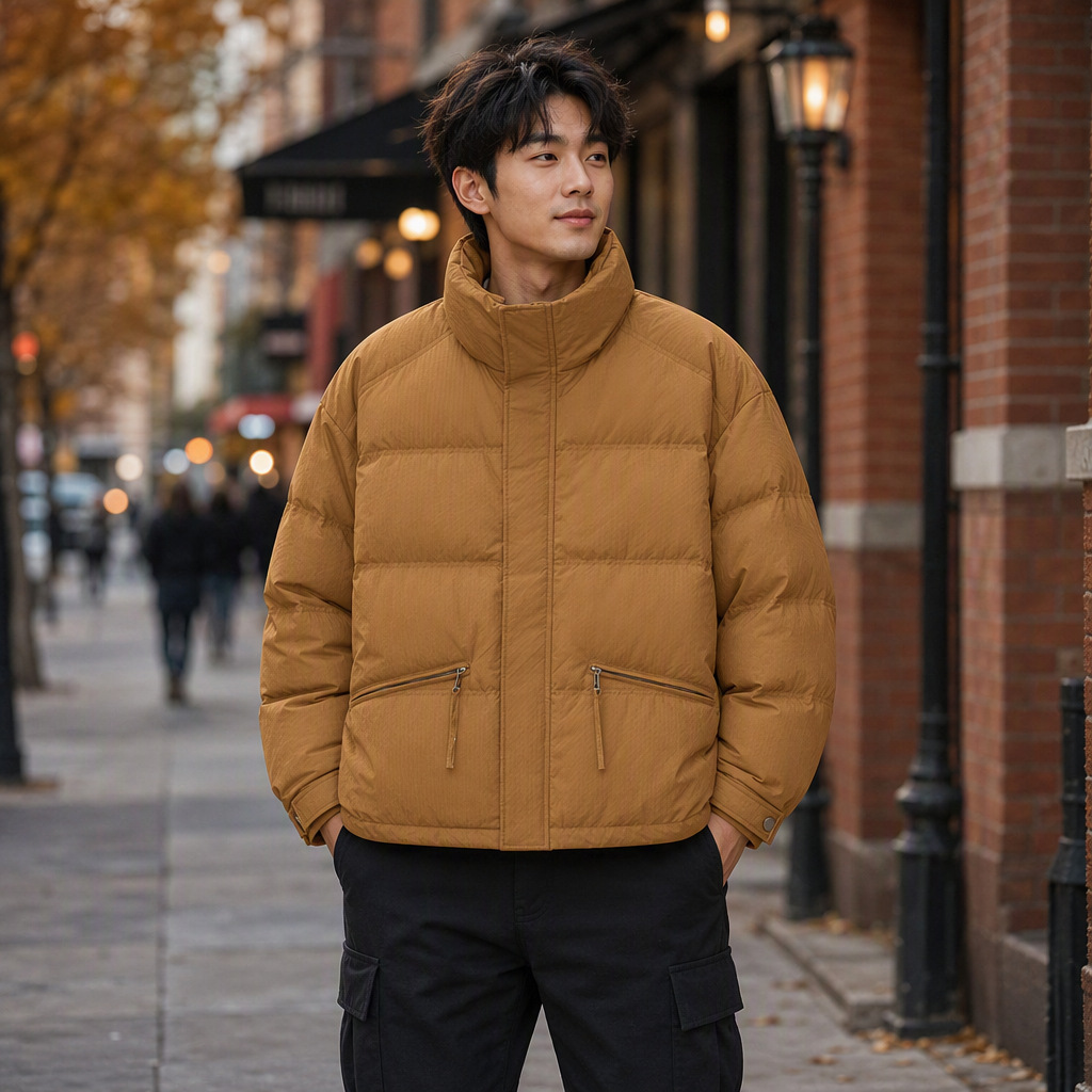 Ropa de pan de cuello alto para hombre de otoño e invierno Chaqueta de plumón de pareja Chaqueta de plumón de pato blanco cálido casual simple protección contra el frío