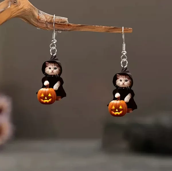 Cross-Border New Product: Cat-Shaped Portable Pumpkin Earrings, Acrylic Flat Creative Halloween Quirky Ghost Ear Accessories