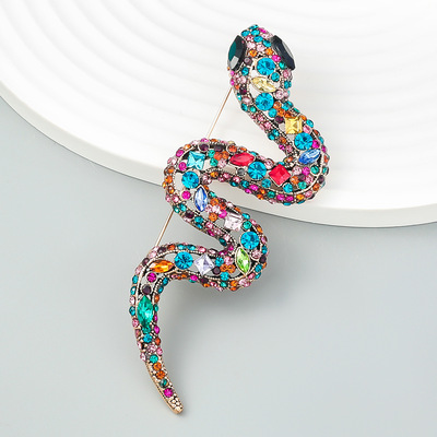alloy color set auger drill serpentine colorful snake brooch girl lovely pin Europe and the United States web celebrity accessories fashion brooches