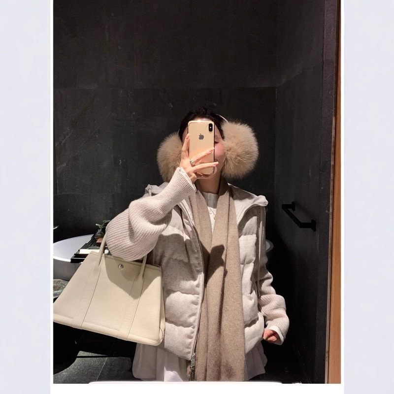 In Stock~ Wool Knit Patchwork 90% White Goose down Short Hooded down Jacket for Women, Very Stylish Winter Coat