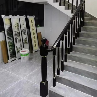 Qibu New Black Beauty Solid Wood Stair Column Handrail Environmental Protection Paint Imported Rubber Wood Railing Bay Window Guardrail