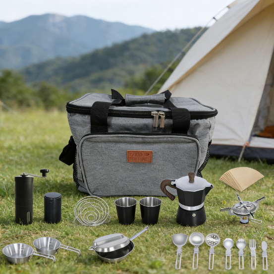 Cocinas de camping set de cocinas de café al aire libre cocinas de cocinas hervidoras de agua hervidoras de café portátil paquete completo