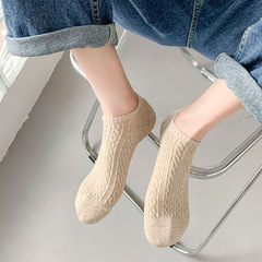 純色女襪短襪夏季薄款運動襪簡約ins日系麻花短筒船襪低腰襪批發