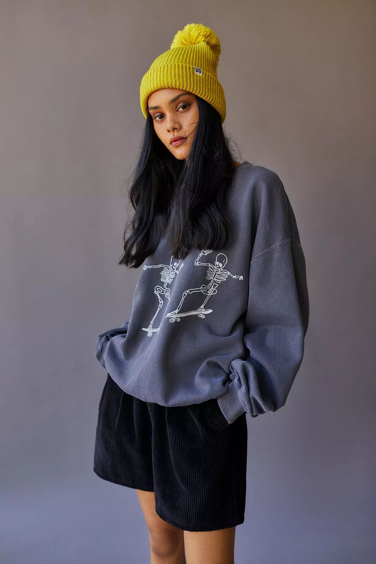 Autumn Winter Women Wear Long Sleeve Solid Color Skull Skateboard Printing Loose Casual Long Sleeves