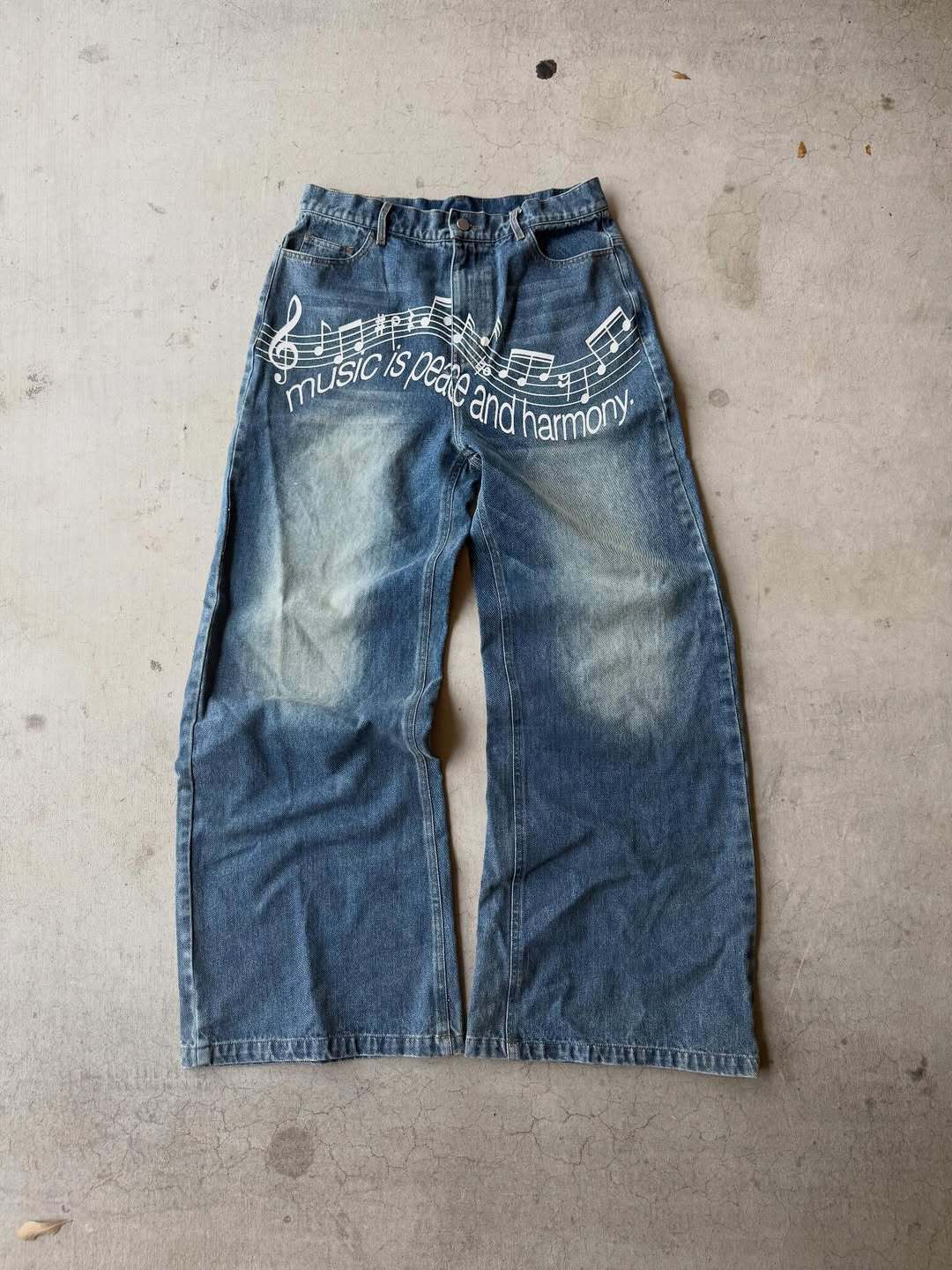 Cross-border American Retro Letter Print For Women, Washed Loose Straight-leg Jeans, Baggy Jeans_ecoleips.com