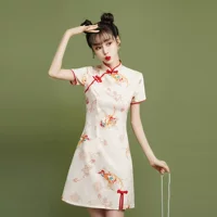 Cheongsam 2024 новая женская летняя национальная волна короткая молодая девушка Little Little Deer Edition платье маленькое