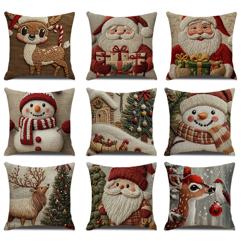 Cross-Border Amazon Christmas Atmosphere Snowman Short Plush Pillow Printed Cushion Pillow Cover Sofa Decoration Wholesale