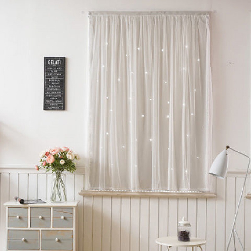 wholesale Rental curtain finished product shading bedroom Hollow star Punch holes install Stick Short curtain