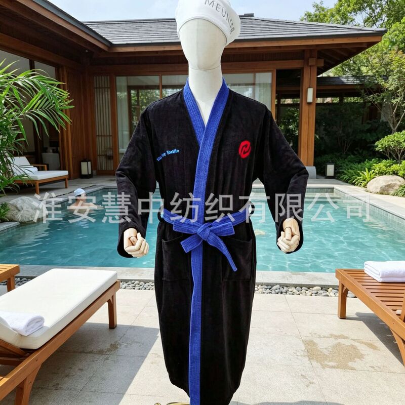 Wholesale Custom Hotel Spa cut velvet bathrobe high-end bathrobe embroidery exquisite LOGO black bathrobe support foreign trade Wholesale Custom Hotel Spa cut velvet bathrobe high-end bathrobe embroidery exquisite LOGO black bathrobe support foreign trade