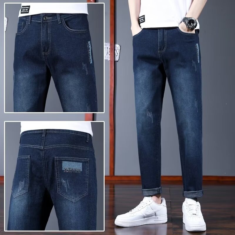Men's slim-fit jeans for autumn, trendy and versatile, fashionable spring and winter new casual cropped pants Men's slim-fit jeans for autumn, trendy and versatile, fashionable spring and winter new casual cropped pants