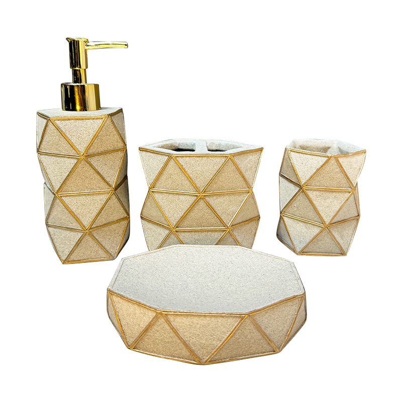 Cuatro piezas de baño de arena pintada set de baño hotel creativo enjuague set de inodoro decoración set de jabón