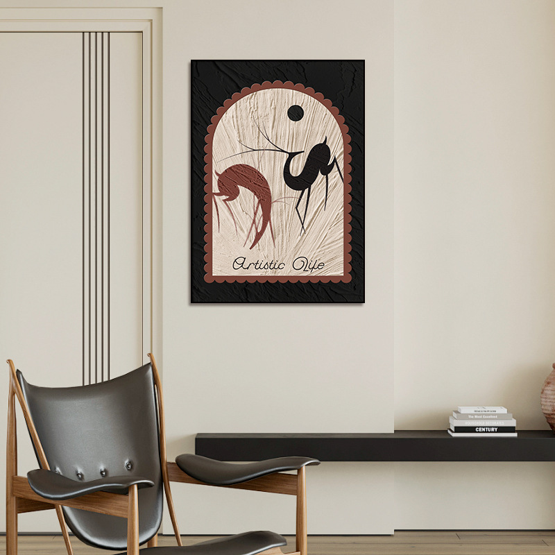 Pintura de decoración de sala de estar de estilo medio, pintura de pared de fondo de sofá de viento silencioso, pintura colgante francesa de Maillard, mural de pasillo de entrada