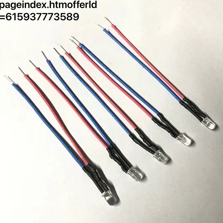 3mm灯珠带线f3LED灯珠发光二极管带线白发红黄蓝绿橙光带线20CM