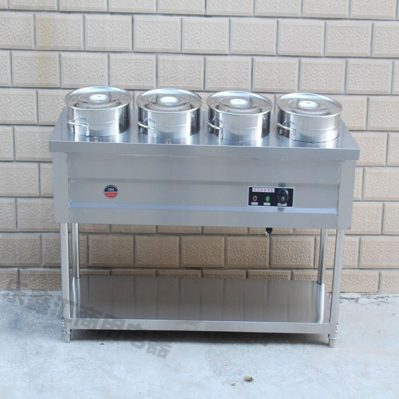 acero inoxidable aislamiento térmico carro de gachas de calentamiento eléctrico móvil comercial calentador de sopa caliente mesa de gachas de aislamiento térmico