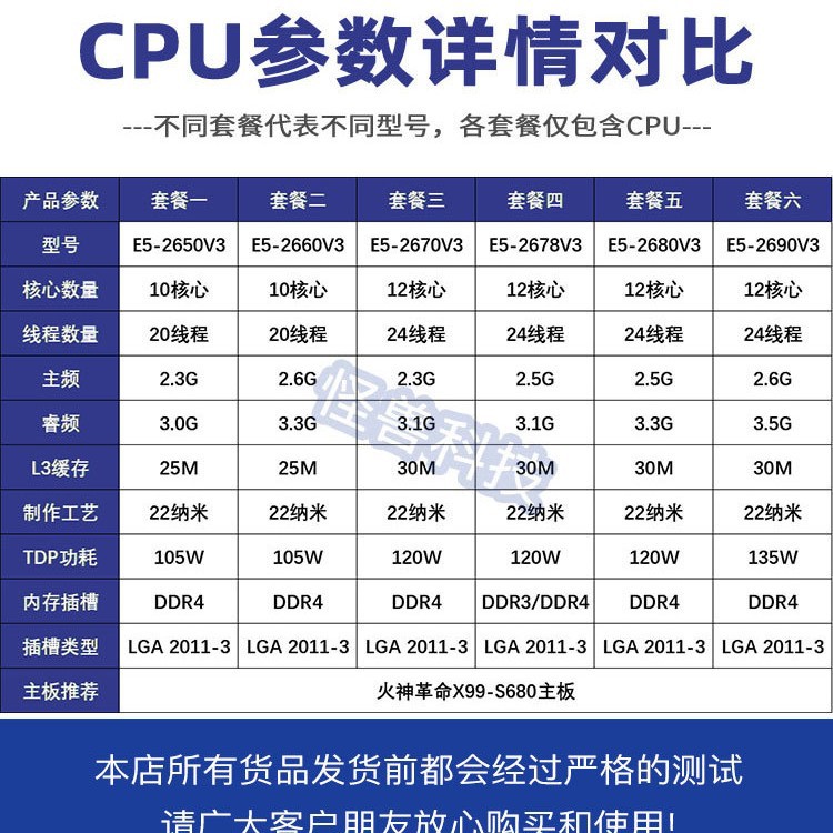 至强E5-2696V3 2650 2660 2666V3 2670 2673 2678 2680 2690V3CPU