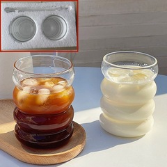 跨境珍珠棉包装毛毛虫杯夏季冷饮果汁带吸管居家办公玻璃圈圈水杯
