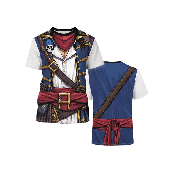 2025 New 3D Printed T-Shirt Medieval Pirates of the Caribbean Jack Cosplay Men's Summer Short-Sleeved Shirt