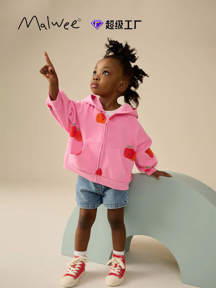 Cross-border mlawee chaqueta de niñas invierno y otoño nueva camisa con cremallera encapuchada manga larga linda camisa de otoño