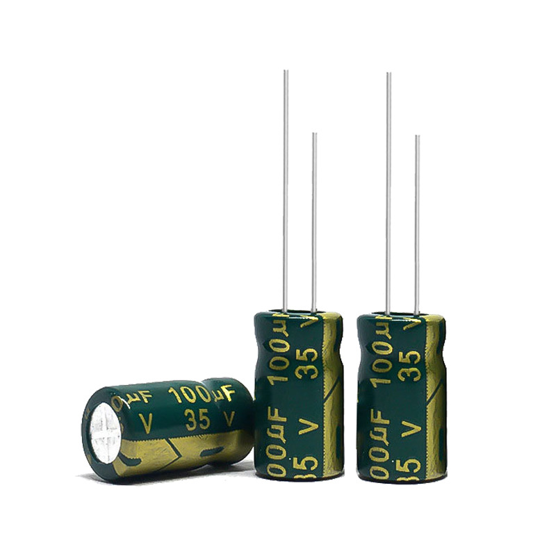High Frequency Low Impedance Aluminum Electrolytic Capacitor 35V 100UF 6*7mm 100UF35V Long Life High Voltage Through-Hole Capacitor