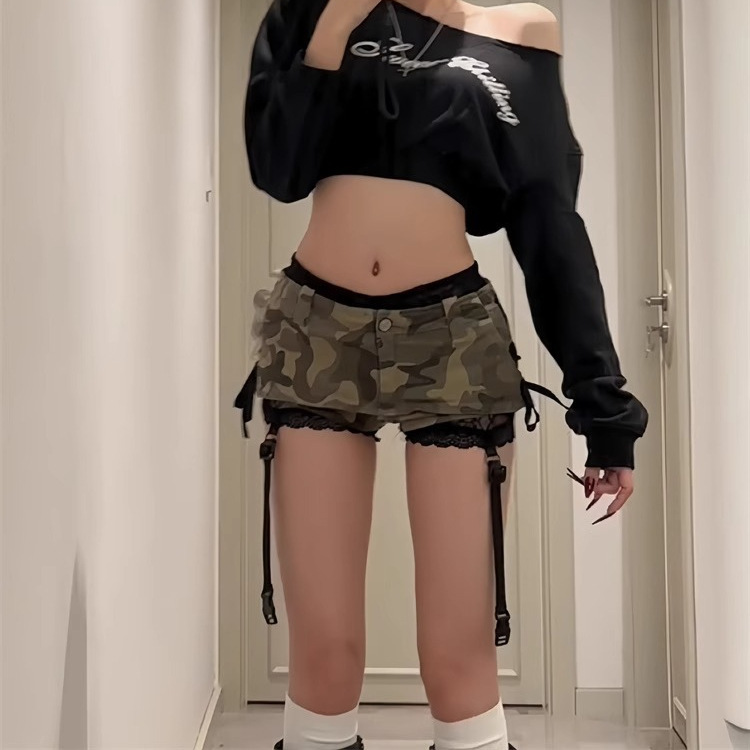 American-Style Spicy Girl Camouflage Design Ultra-Short A-Line Skirt Pants for Women, New Summer Model, Figure-Flattering Versatile Jeans