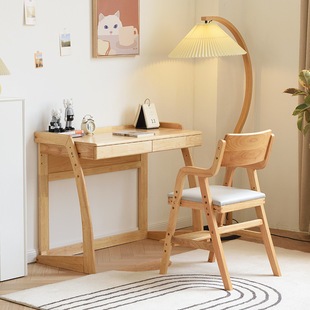 Solid Wood Children's Desk Writing Desk Home Small Apartment Liftable Adjustable Table Primary School Students Study Table and Chair Combination